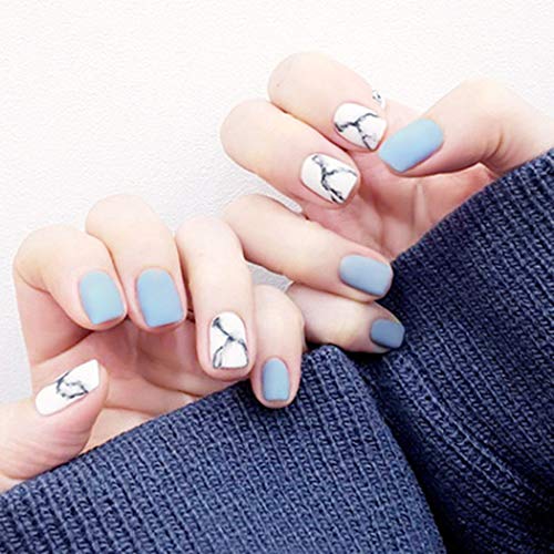 Taktik Matte Short Square False Nails with Press-on Sticker Full Coverage Acrylic Fake Nails Reusable Daily for Women and Girls 24 PCs