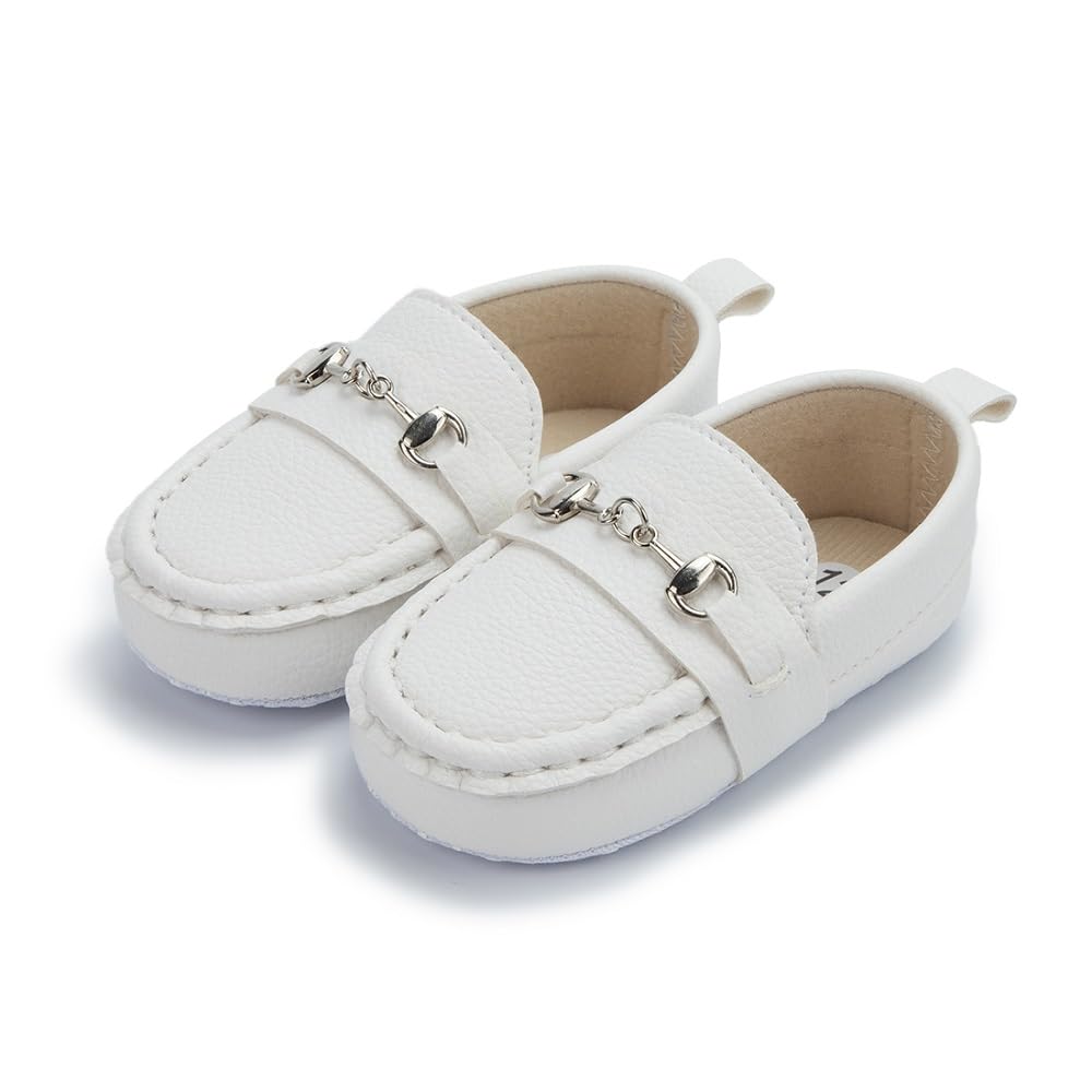 Sekantrol Baby Girls Boys Shoes,Infant Toddler Soft Sole Non Slip Flat Lazy Cute Loafers,Unisex Casual Oxford Dress Shoes (07 White, Infant, 0-6 Months, Medium)