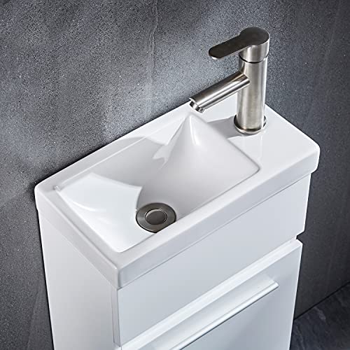 Delavin 16" Modern Bathroom Vanity Set With Sink, Small Bath Vanity Cabinet, Stand Sink Vanity With Ceramic Vessel Sink (Ivory White) #TOP2