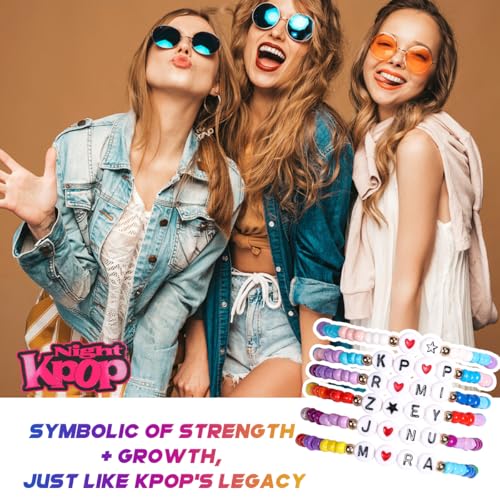 AICase for Kpop Demon Hunters Merch Rumi Zoey Mira Saja Jinu Inspired Bracelets 6 Pcs Stackable Stretch Friendship Beaded Bracelets for Huntrix Saja k pop Unique Merchandise Jewelry Gifts for Fans_584