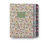 RIFLE PAPER CO. Rosa Stitched Notebook Set, Assorted Set of 3 Notebooks, 64 Ruled Pages including Gold Ink, Full Color Canvas Cover with White Text Paper Interior, Lay-Flat Binding