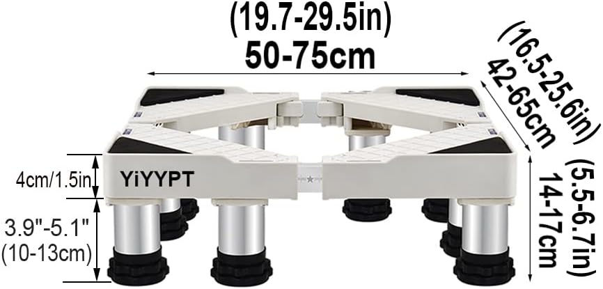 Adjustable Washing Hine Stand Fridge Stand Base Moisture Proof Adjustable Length 50-75Cm Heightening 25Cm Dishwasher Stent Mini Washing Hine Base Floor Trays for Air Cond,10cm-8Legs