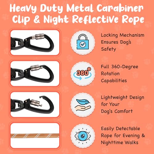 6 Foot Dog Leash 2 Extra Padded Handles Lockable Metal Carabiner Clip Durable Silicone Clamps Reflective No Pull Heavy Duty Rope Lead Walking Training Running Medium to Large Breeds  Cucciolini Doodles 6 foot dog leash 2 extra padded handles lockable metal carabiner clip durable silicone clamps reflective no pull heavy duty rope lead walking training running medium to large breeds   cucciolini doodles