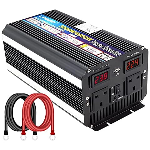 LVYUAN 3000W /6000W Modified Sine Wave Power Inverter DC 24V to 230V 240V AC 5V USB Port with Wireless Remote, Soft Start, Dual LED Voltage Display and Cooling Fans Cover