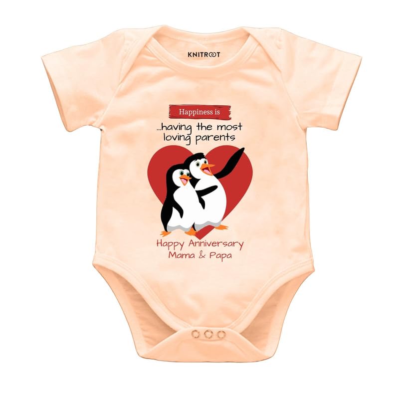 KNITROOT Family Special Onesies, Unisex Baby Cotton Lycra Envelope Neck Half Sleeve Romper, Bodysuit, Sleepsuit, Most Loving Parents Happy Anniversary Mama & Papa, Infant Cloths for Boys & Girls
