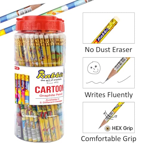 Image of Pencils | Super Fun Unicorn & Space Cartoon Theme Dark Lead Pencils for Kids | HB Writing Pencils for Girls & Boys | School & Return Gift Stationery. (Cartoon Pencil (100))