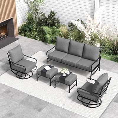 UDPATIO Metal Patio Furniture Set, Modern Outdoor Furniture Set,5 Piece Grey Outdoor Patio Furniture with 5.75" Extra Thick Cushion for Garden? Backyard?Include Waterproof Covers?