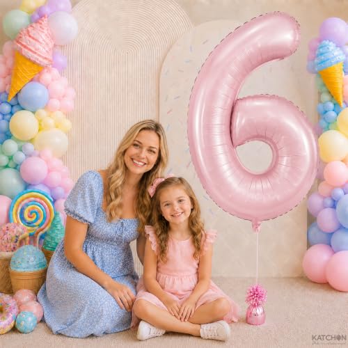 Image of KatchOn Pastel Pink Number 6 Balloon For 6th Birthday Decorations - 40 Inch