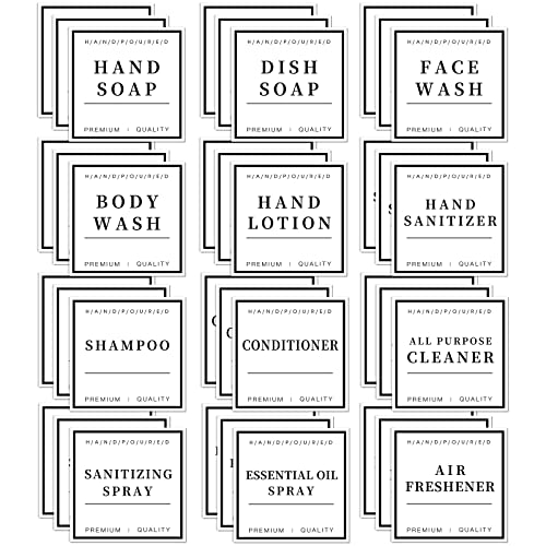 36 PCS Waterproof Labels for Bottles, Bathroom Hand Soap Dispenser Label Stickers, Removable Cleaning Labels for Soap, Lotion, Shampoo and Conditioner (3 x 3 Inch)