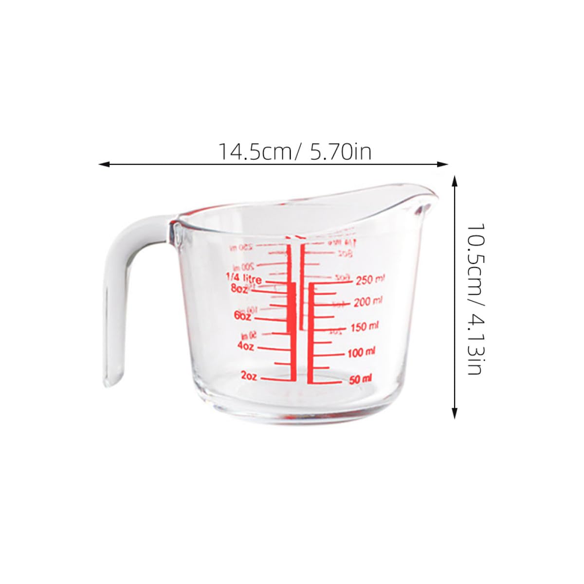 Vaso Medidor de Vidrio Templado Escala Graduada, 1 Pieza, Resistente al Calor, Adecuado para Leche y Cocina