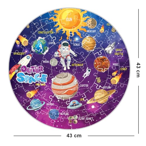 Image of Bright Brain Solar System Round Floor Puzzle for Kids, 60 Pieces, Outer Space Planets Educational Toy, Montessori Learning Gift for Preschoolers Boys Girls Ages 3 to 6