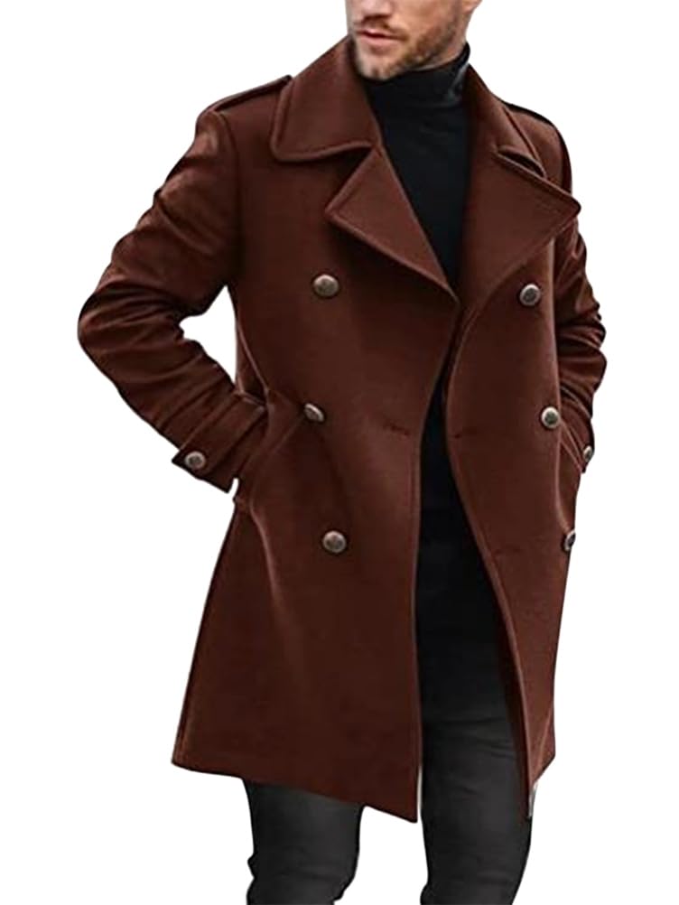Herren Mäntel Langen Ärmeln Umlegekragen Mantel mit Tasche | Wintermantel,Männer,Warm,Einreihiger Mantel,Business,Freizeit,Elegante,Einfarbig Dick Mantel,Herbst und Winter