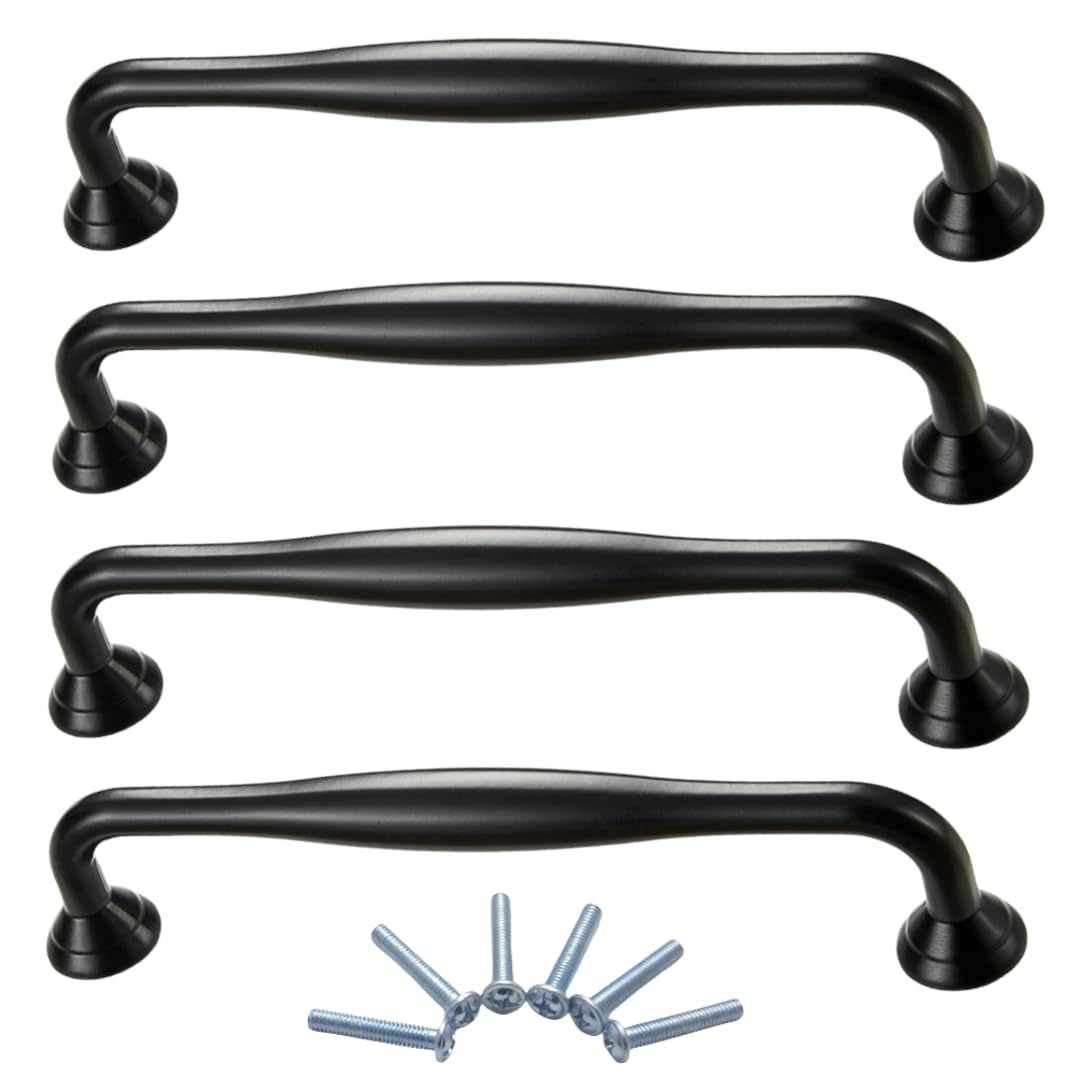 NLQCSXWEP Zinc Alloy Cabinet Bow Handle, Zinc Alloy Cabinet and Drawer Handles Matte Black Multiple Sizes 4-Pack(6291a-128mm)