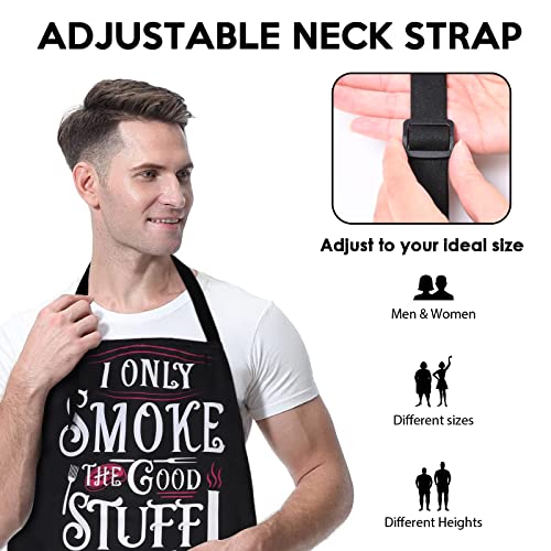 Aspmiz Funny Fathers' Day Kitchen Apron, Water Oil Resistant Apron With Pocket, Adjustable Bbq Apron For Grilling Cooking, Black Chef Bib Apron For Dad Husband Adults Daddy Gift, 27.5" X 31.5" #TOP4