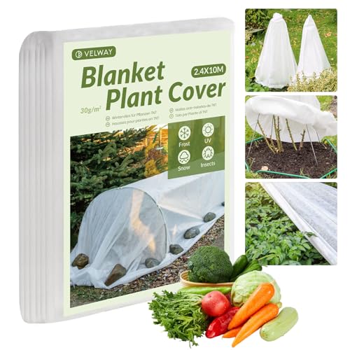 Velway 2.4x10m Protezione Antigelo per Piante in Tessuto Non Tessuto - 30gsm Copertura Pesante Antigelo per Giardino Invernale per Verdure E Fiori, Copertura da Uccelli E Insetti