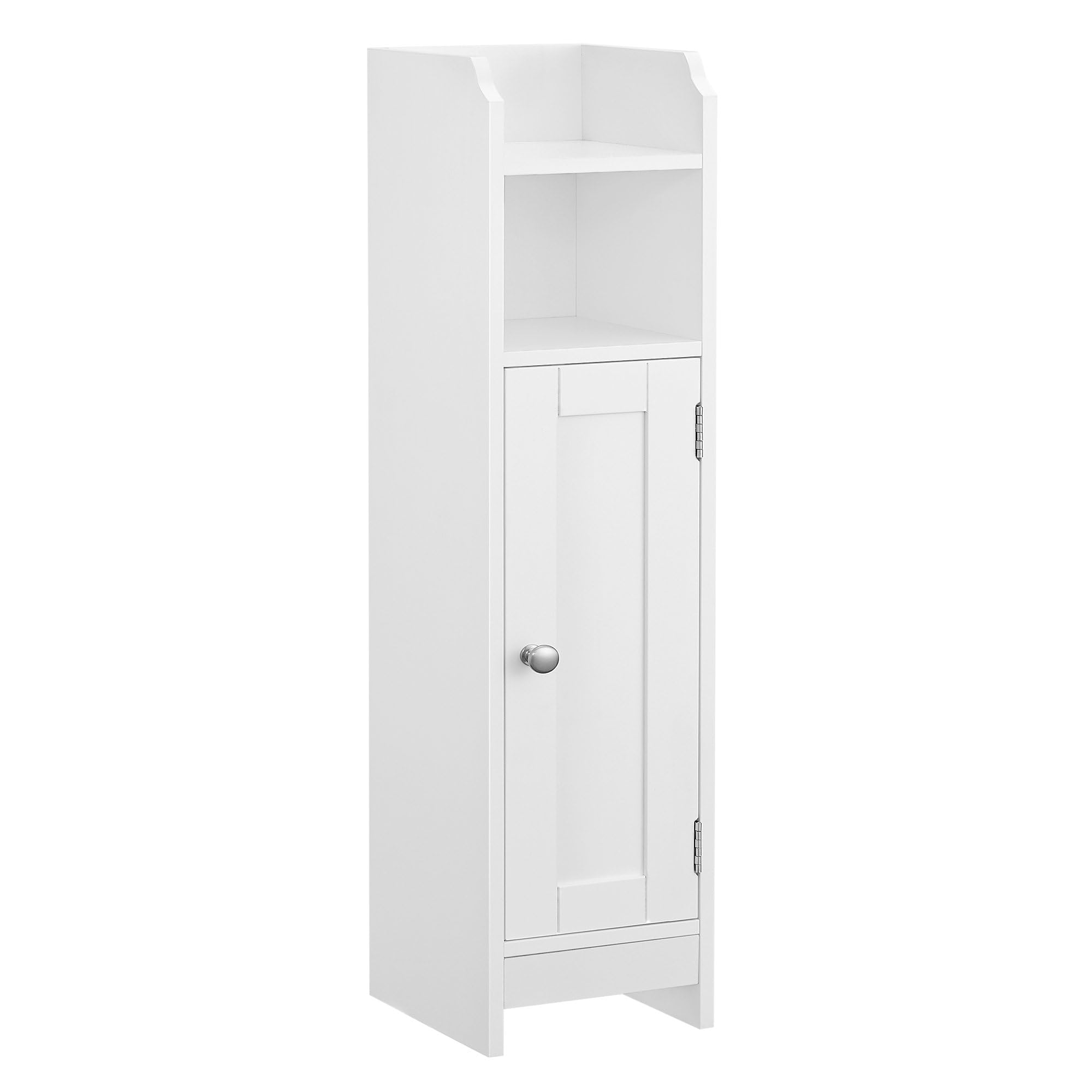 Slim Bathroom Floor Storage Cabinet with Door and Shelves, Freestanding Bathroom Storage Unit, Narrow Bathroom Toilet Paper Storage Cabinet, Adjustable Shelves, White BBC310W01