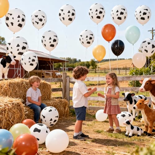 Image of Cow Print Balloons, 60 Pieces Cow Latex Balloon for Farm Cowboy Cowgirl Birthday Western Party