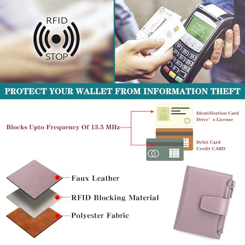 Image of FALAN MULE Small Wallet for Women Leather Bifold Compact RFID Blocking Small Womens Wallet Purse