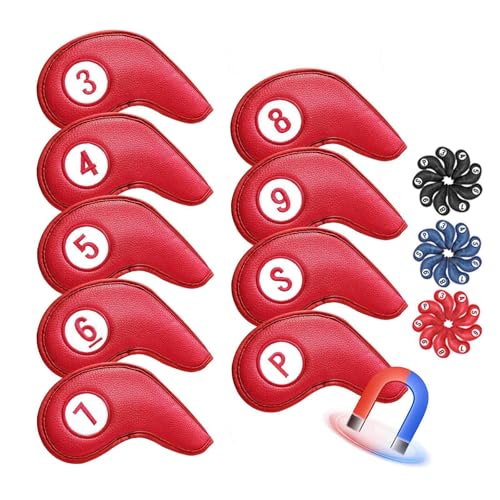 アイアンカバー マグネット 9 pcs 、 セット マグネット式開閉 、 アイアンカバ 、 番手デザイン ほとんどのクラブに適合,red