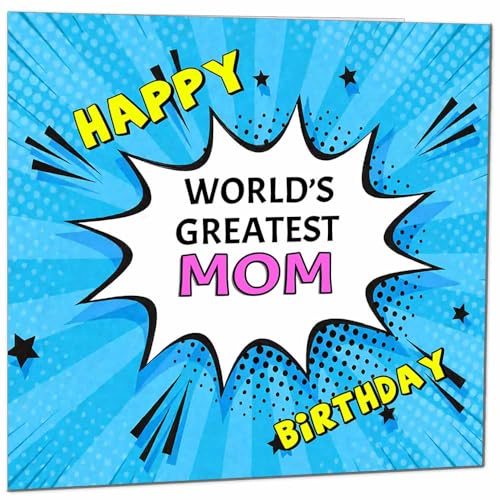 Mom Birthday Card - World's Greatest - Comic Book Pop Art Style Birthday Card for Mom