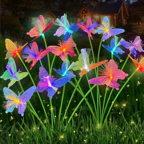 TZEKING Luci Solari da Giardino,2 Pezzi 16 LED Luce Solare Esterno,Lampade Solari Farfalla, IP65 Impermeabili Esterno,Luce Solare Da Giardino a Farfalla Che Cambia Colore