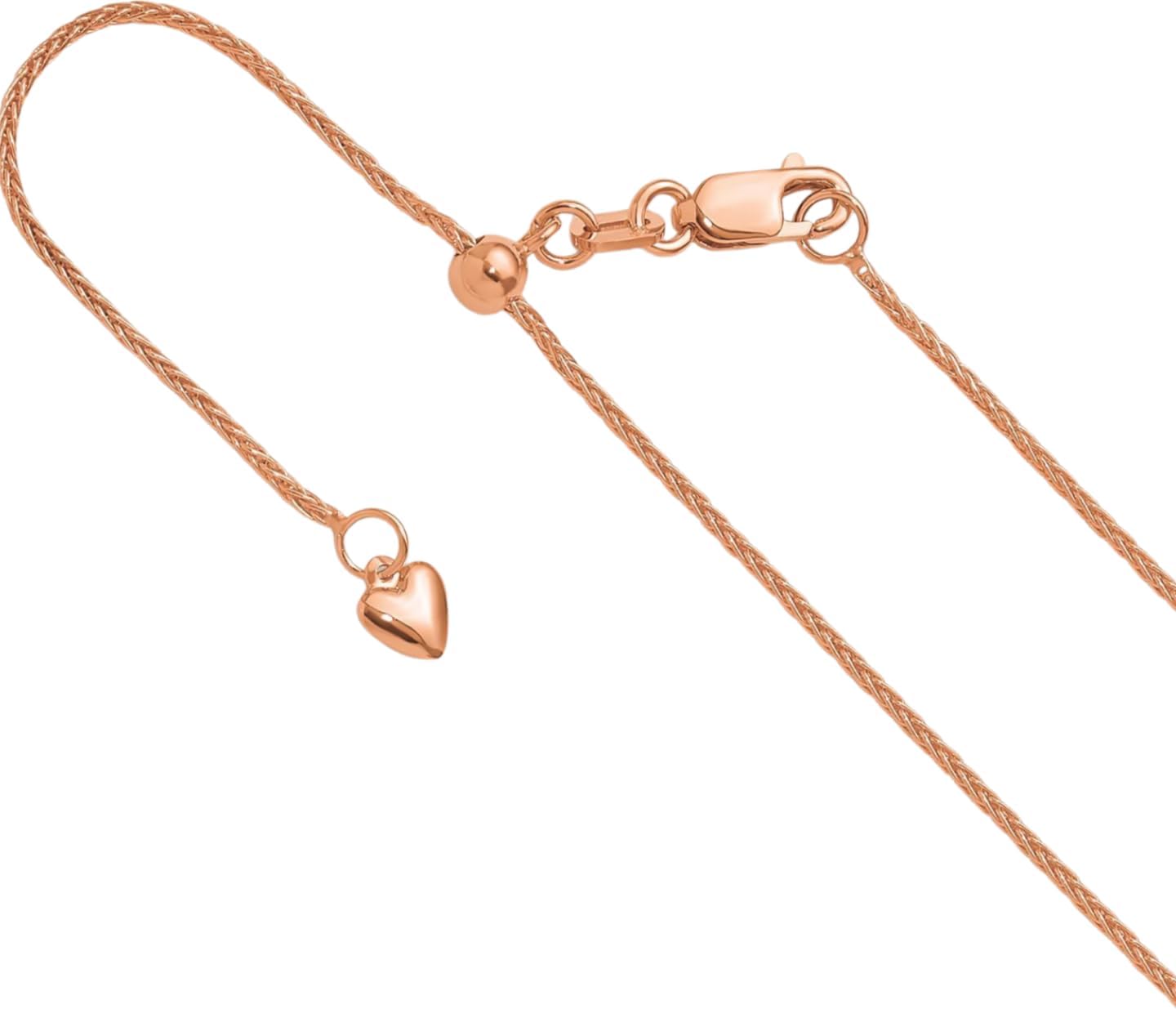 IceCarats 14K Solid Rose Gold 1mm Dainty Adjustable Spiga Wheat Chain Necklace Polished