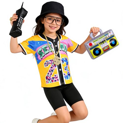 Disfraz infantil 80s 90s Hip Hop para niñas 8 piezas miniatura 6