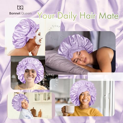 Image of BONNET QUEEN Silk Bonnet for Sleeping Women, Double layer Satin Hair Bonnet for Curly Hair, Satin Hair Cap for Sleeping