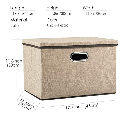 Image of PRANDOM Large Collapsible Storage Bins with Lids [1-Pack] Jute Fabric Foldable Storage Boxes Organizer Containers Baskets Cube with Cover for Home Bedroom Closet Office Nursery (17.7x11.8x11.8)