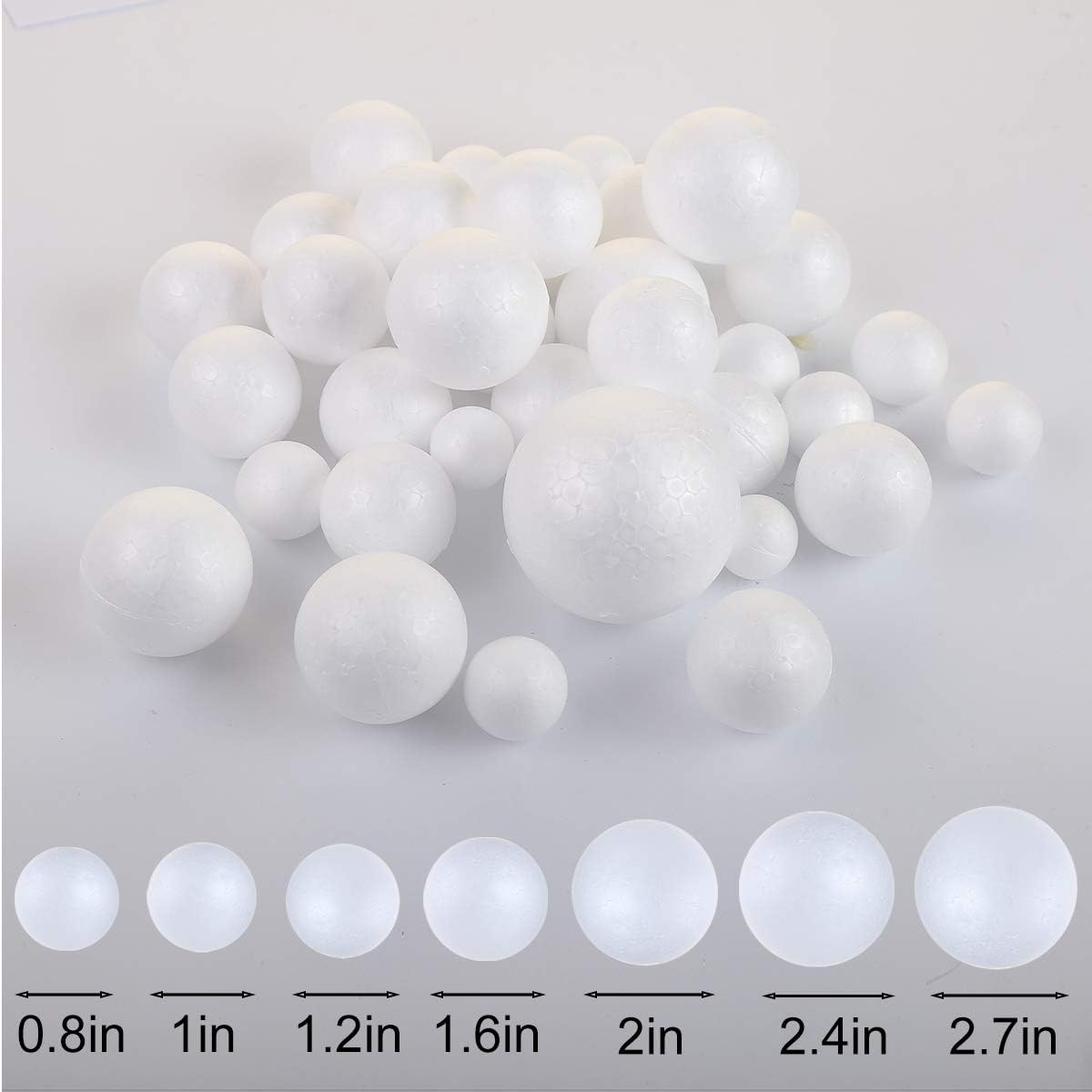 121 PCS 0.8 Inch-2.8 Inch White Foam Balls Polystyrene Craft Balls Balls for Art, Craft, Household, School Projects and Christmas Easter Party Decorations