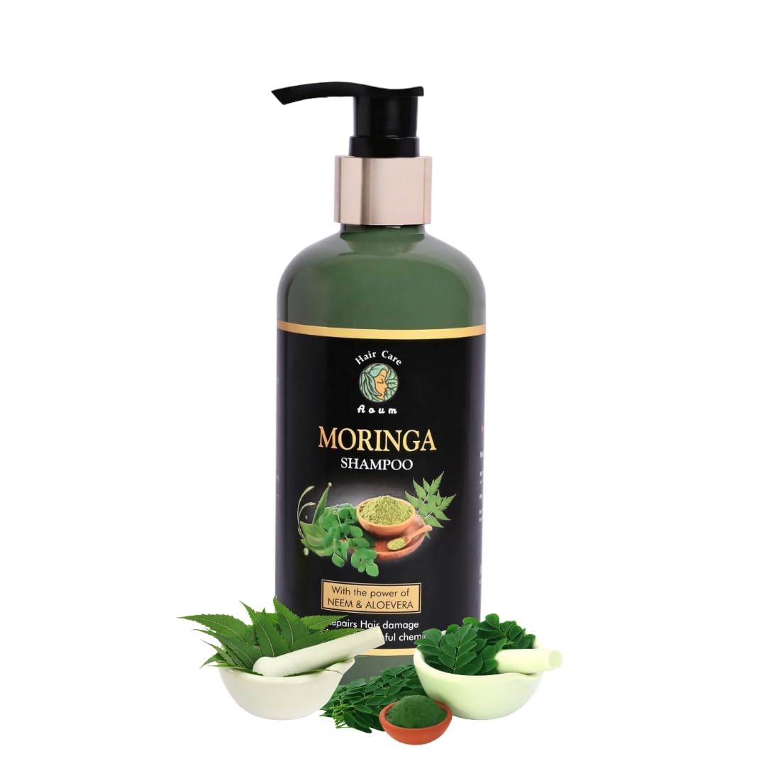 Aou;m Moringa shampoo | Paraben & Sulphate Free| Helps Control Hair Fall & Damage | Promotes Hair Growth | Organic and Natural with power of Neem & AloeVera| (300ml)