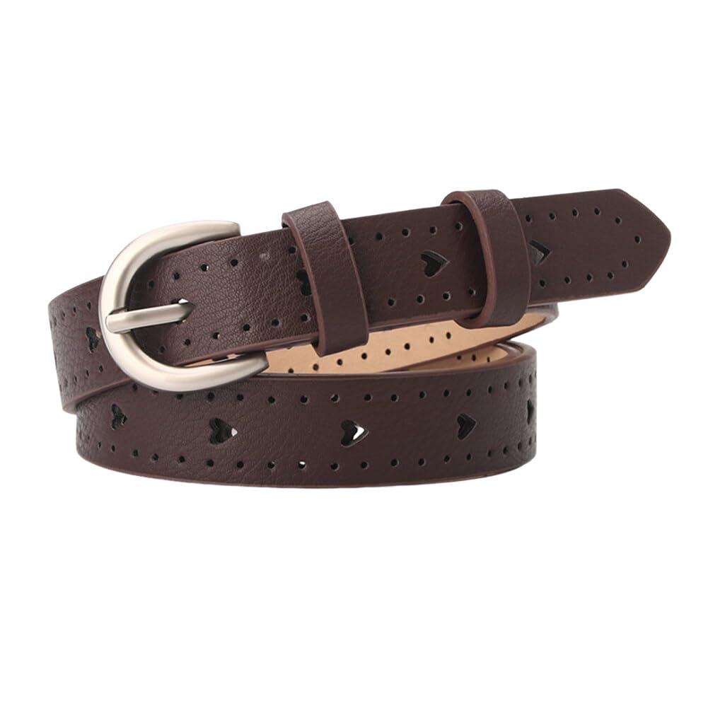 Katutude Women's Casual Leather Belt Hollow PU Leather Belt Jeans Pants Dresses Leather Chic Belt with Gold Buckle