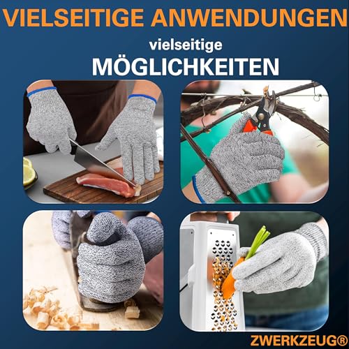 ZWERKZEUG PREMIUM Schnittschutzhandschuhe Küchenhandschuhe Kreuzfaser-PE-Stoff – Schnittfest – Komfortables & dehnbares Material – Hoher Schnittschutz E – ANSI CUT A9