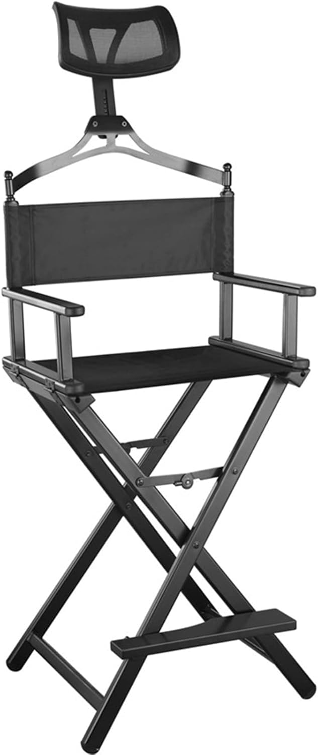 Chaise de maquillage professionnelle pliante en aluminium noir avec appui-tête