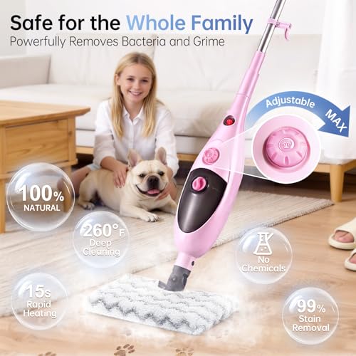 Image of 12-in-1 Steam Mop Cleaner, 15-Sec Fast Heat-Up, 1200W Floor Steamer with Double-Sided Pads, Removes 99.99% Stubborn Stains for Hardwood Floors, Marble, Clothes, Windows, Tiles, White