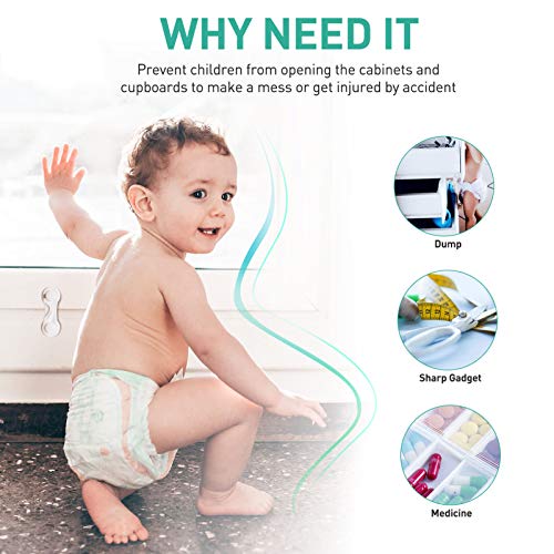 image for Cabinet Locks, Baby Safety Cabinet Latches, Adoric Life 8 Pack with St