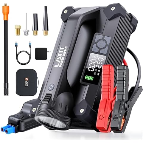 6000A Jump Starter with Air Compressor,Powerful Car Battery Jump Starter (for 10L Gas or up to 8L Diesel) 103.6Wh Portable Jump Box with USB Ports,PD Fast Charge,150PSI Tire Inflator,2000LM Lights Cover