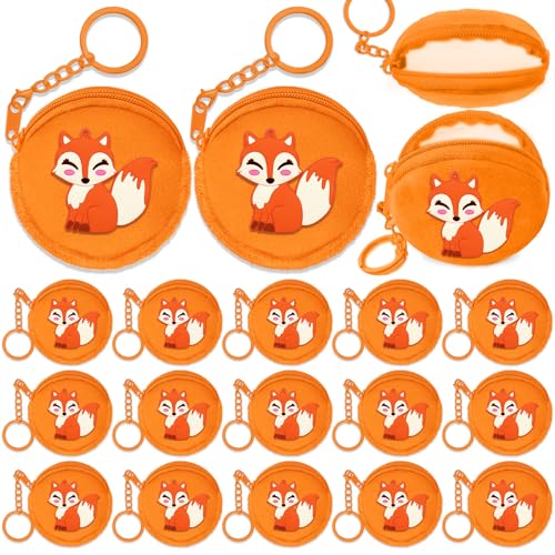 15 Pack Fox Mini Coin Purses with Keyring for Woodland Animals Forest Wild Camp Themed Goodie Bag Stuffer, Present for Friends, Creative Souvenirs,Birthday Party,Orange