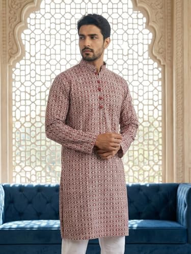 Image of Jompers Floral Embroidered Kurta (Maroon, XL)