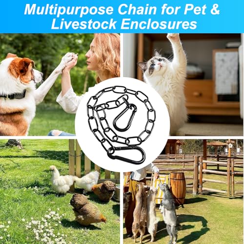 2 Stück Edelstahlkette Kette mit Karabiner, 60cm Stahlkette 3mm Ketten Glieder, 40 kg Maximalbelastung, Edelstahl Gliederkette für Zauntore, Käfigtore Haustiere, Gartentore (Schwarz)