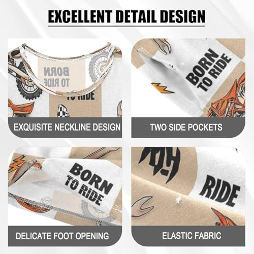 Pajama Sets Short Sleeve Motorcycle Theme Pattern Design Soft Cotton Summer Sleepwear 2 Piece PJS Size 5-14T3