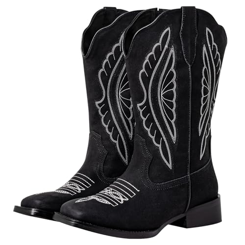 Image of SheSole Extra Wide Calf Boots for Women - Classic Stitch Cowboy Boots with Hidden Stretch Panel & Removable Cushion - Comfortable Wider Shaft Western Boots for Fuller Figures