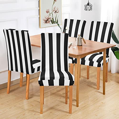Xigua Black White Stripes Chair Covers For Dining Room Set Of 4 Stretchable Dining Chair Slipcover Washable Removable Parsons Chair Slipcover For Kitchen,Hotel,Restaurant #TOP5
