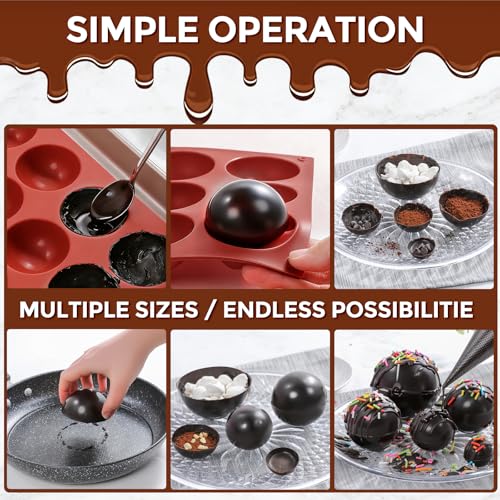 Image of Medium 15-Cavity Semi Sphere Silicone Molds Non-Stick,2 Packs 2 inchHalf Sphere Silicone Baking Molds for Making Jelly, Cake, Chocolates Bombs