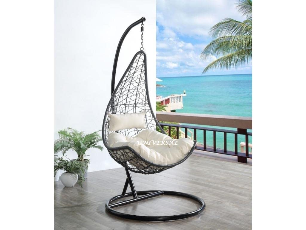Universal Furniture Single Seater Egg Design Portable Indoor/Outdoor Rattan Patio Swing Chair With Stand, 80 centimeters, 96 Centimeters-image-43