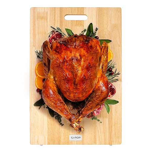 Tabla de Cortar Extra Grande 60 x 40 x 2 CM, TJ POP Tabla de Cortar de Madera de Goma con Ranura para Jugo y Mango, Tabla de Cortar de Cocina Bloque de Carnicero para Pavo, Carne, Verduras, Pan, Queso