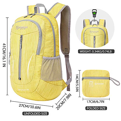 Zomake 25L Ultra Lightweight Packable Backpack - Foldable Hiking Backpacks Water Resistant Small Folding Daypack For Travel(Yellow) #TOP1