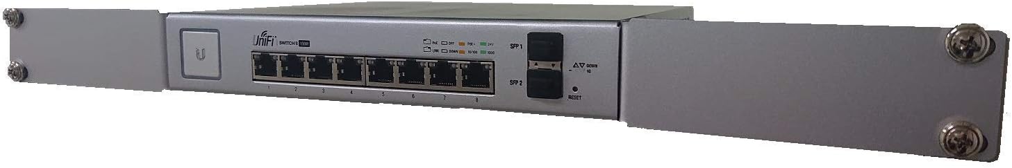 Silver Aluminum Rack Mount Brackets for UniFi 8-Port Switch