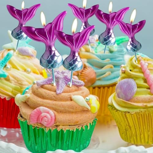 Image of Wanna Party Mermaid Candles for Underwater Theme Birthday Party and Cake Decoration-Pack of 5, Multicolor