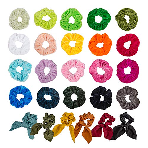 26 PCS Assorted Colors Women's Hair Elastic Hair Bands SourceTon 20 Colors of Velvet Elastic Hair Bands & 6 Colors of Chiffon Hair Scrunchies Chiffon Ponytail Hair Ties, Perfect for Women and Girls